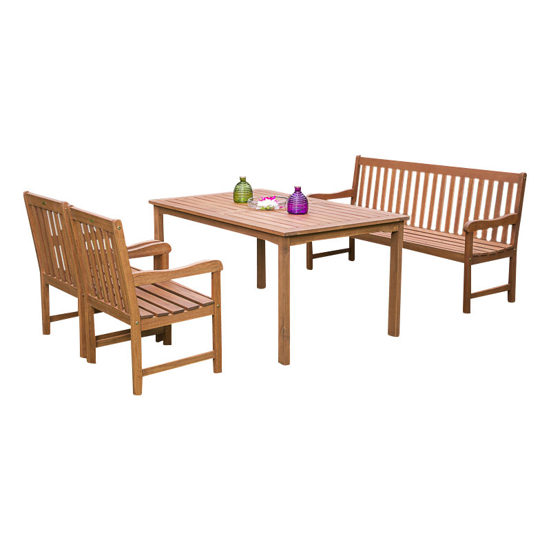 Adabpreet 5 - Person Wood Patio Dining Set with Rectangular Table