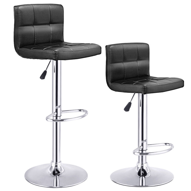 Watanabe Swivel Upholstered Adjustable Height Counter Stool with Metal Frame, Black