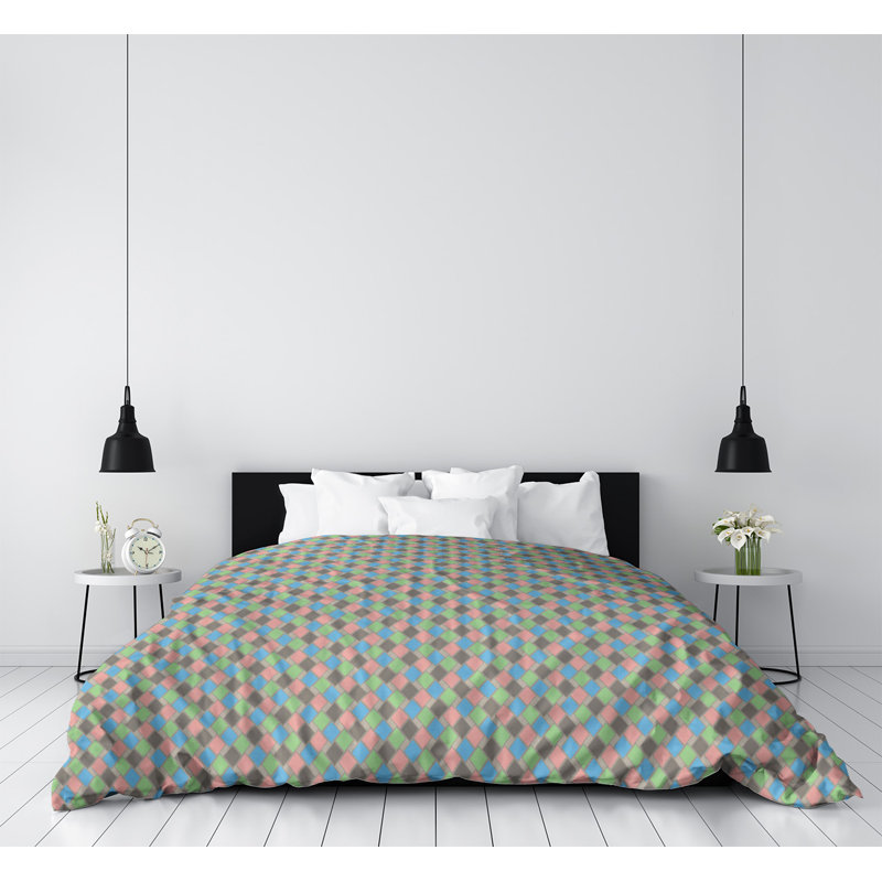 Housse de couette simple Katelyn Elizabeth, Housse de couette simple TG, Gris / bleu vert foncé / corail pâle