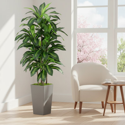 5FT Artificial Dracaena Plant with Tall Planter, Faux Floor Tree for Home Office Living Room Decor