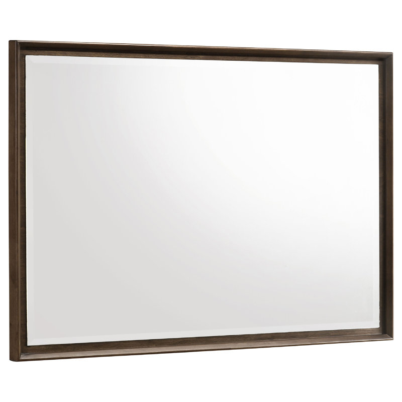 Miroir de commode Genu, cadre en bois brun chaud, verre biseauté, 34 pouces