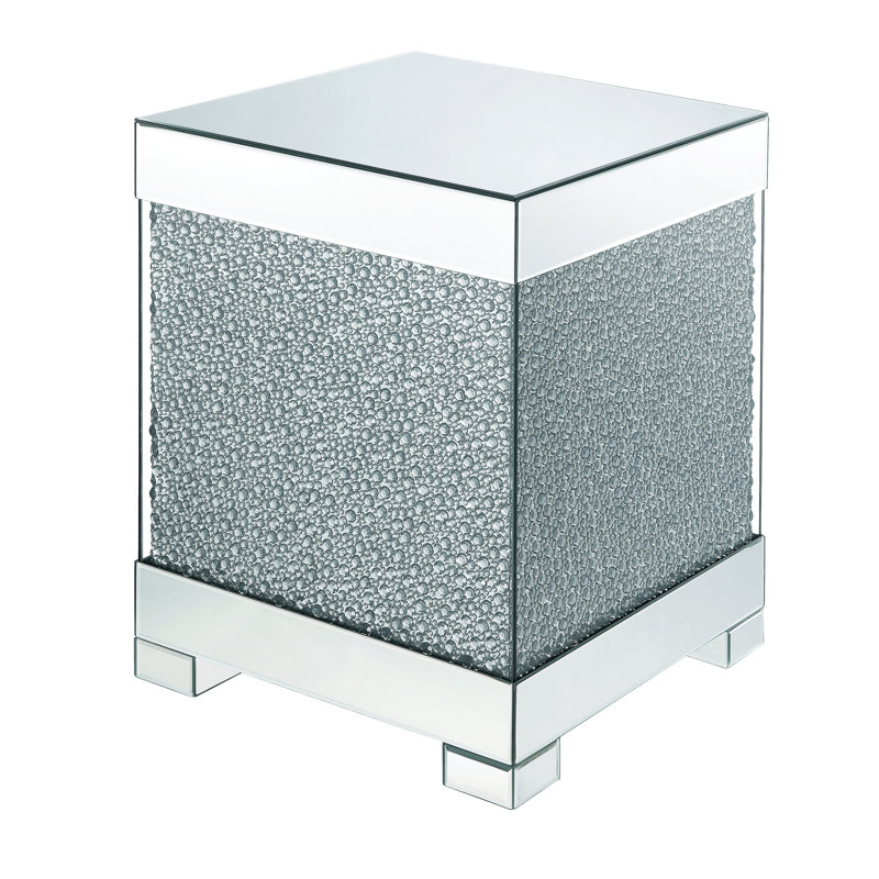Hymir Glam Square End Table with Mirrored Glass Top in Faux Round Crystals