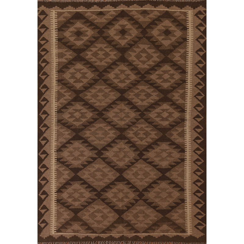 Brown Kilim Wool Area Rug 5x7