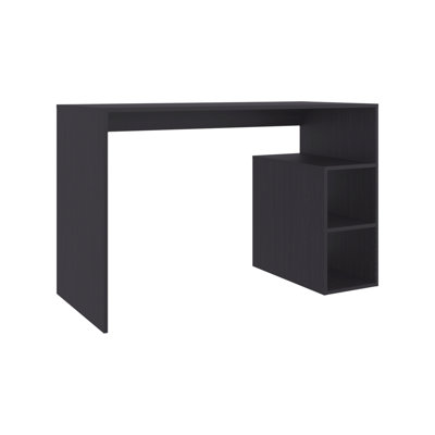 Bureau large et robuste pour salon - Panneaux de particules noirs modernes avec une grande surface de travail, idéal pour dessiner ou travailler sur ordinateur. 3 tablettes de rangement ouvertes sur les côtés. Utilisation polyvalente.