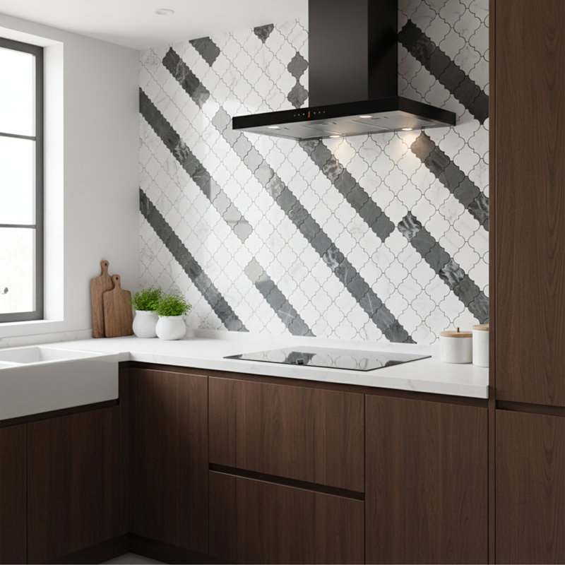 Fort Meyers 12" x 12" Marble Arabesque Mosaic Wall & Floor Tile