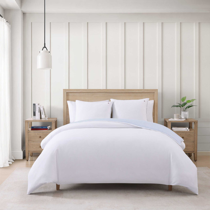 Ensemble de housse de couette Tommy Hilfiger, Blanc, Housse de couette pour grand lit et 2 taies décor