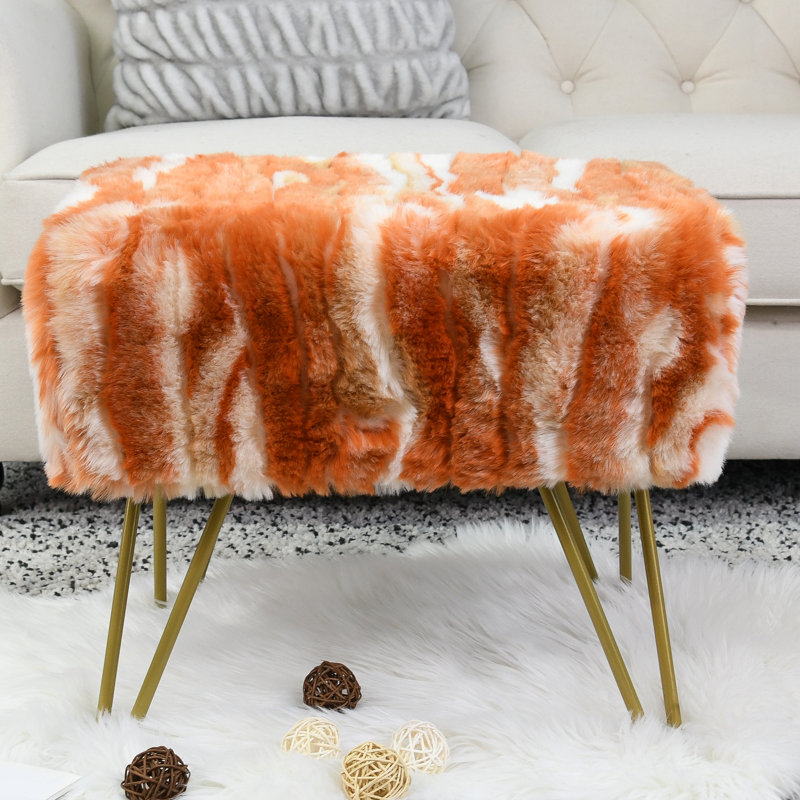 Markie Everly Hallway Bench, Fausse fourrure orange