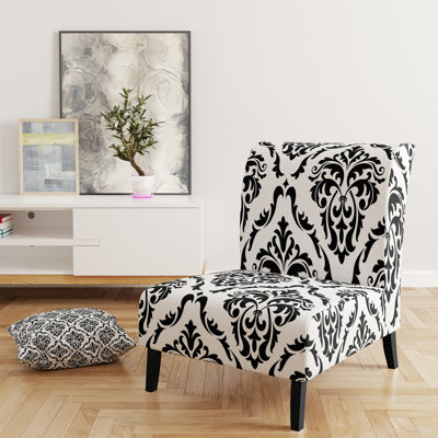 Black And White Damask - Upholstered Patterned Accent Slipper Chair