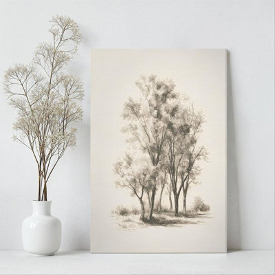 1Pc Framed Canvas Poster Print Riverside Forest, Natural Landscape, Sketch Realism Style Wall Art Decor, Perfect for Room Decor Living Room Bedroom Office Kitchen Bathroom Home Decor, Ideal Home Wall Decoration Gift, 2D Flat
