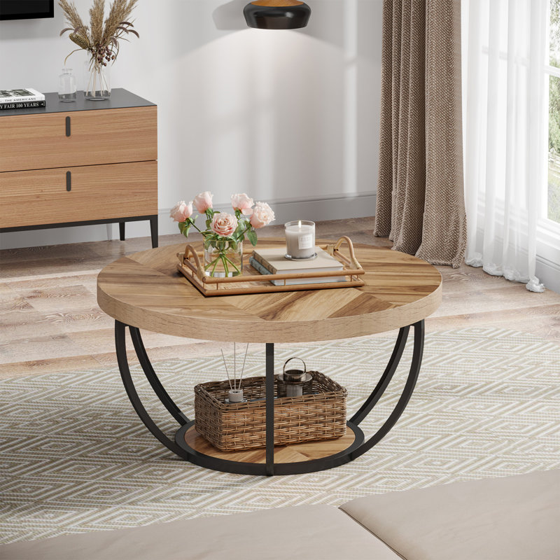 Floor Shelf Coffee Table, Beige, Black