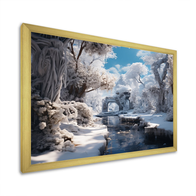 Winter River Harmony I, H 16 po x l 32 po x P 1 po, Cadre doré à une seule photo