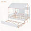 Lit en bois Wood House avec lit gigogne simple, lit de jour en bois, blanc-1124318657
