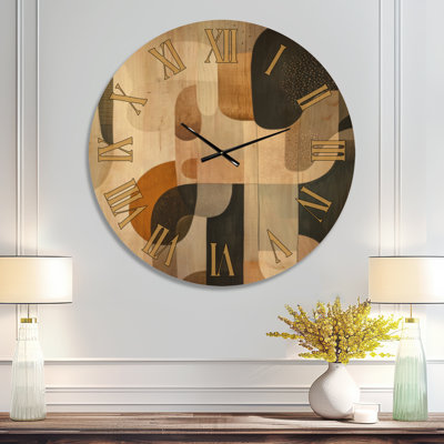 Formes organiques en terre - Horloge murale de style milieu du siècle, imprimée sur bois