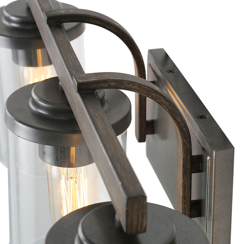 Éclairage pour meuble-lavabo campagnard à 3 lumières Ifill, Argent foncé rustique et faux bois, Trois lumières