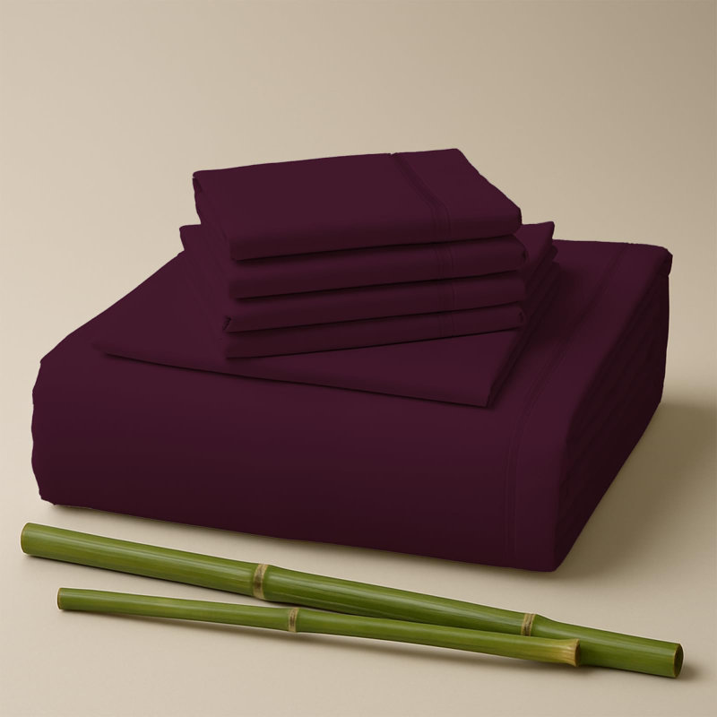 Premium Rayon From Bamboo Blend Sheet Set With Deep Pockets, Cooling and Breathable, Eggplant