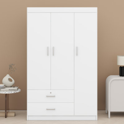 Grande armoire à 3 portes avec 2 tiroirs de rangement, armoire de rangement pour vêtements en bois
