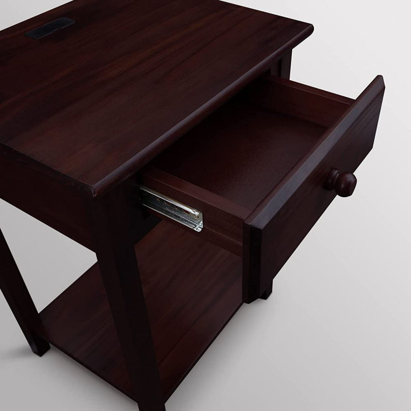17.5'' W Solid Wood Nightstand, Dark Brown