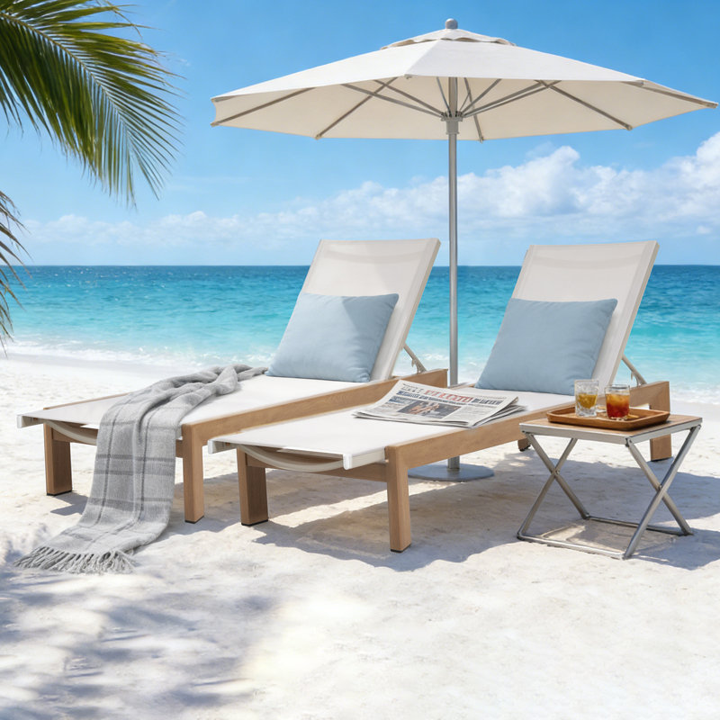 Quick-Assembly Outdoor Aluminum Chaise Lounge , Wood-Grain Veneer Chaise Lounge for Patio, Triangular Aluminum Tube Chaise Lounge (Only 1 Chair)