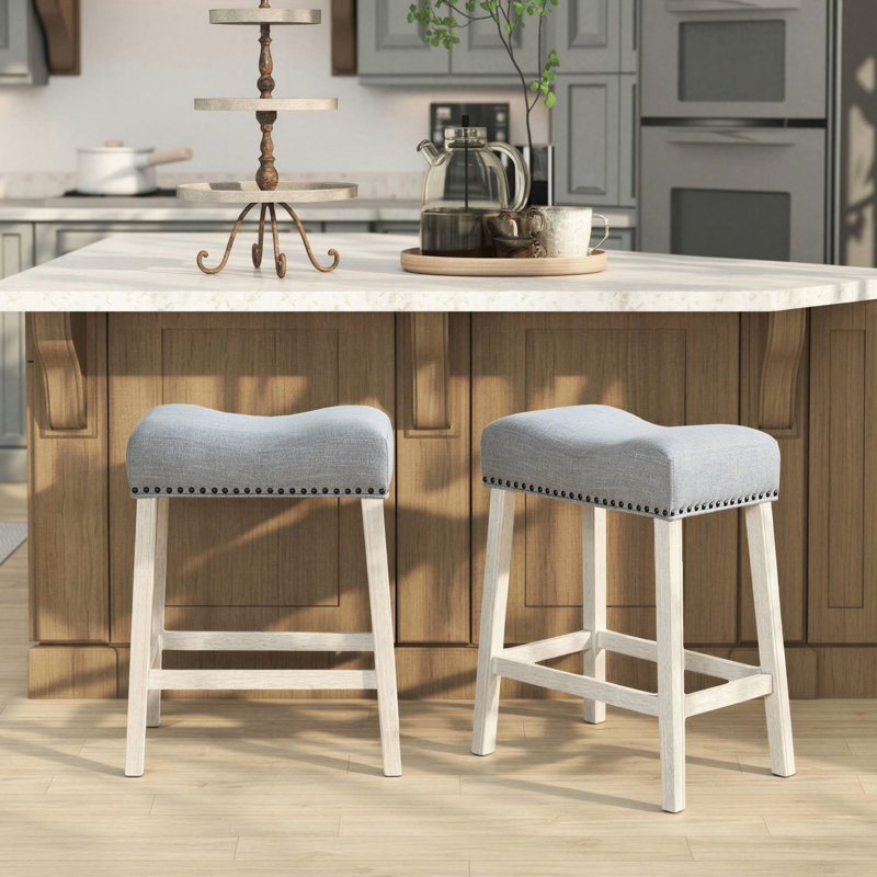 Midsomer Upholstered Counter Stool with Solid Wood Frame, Light Gray