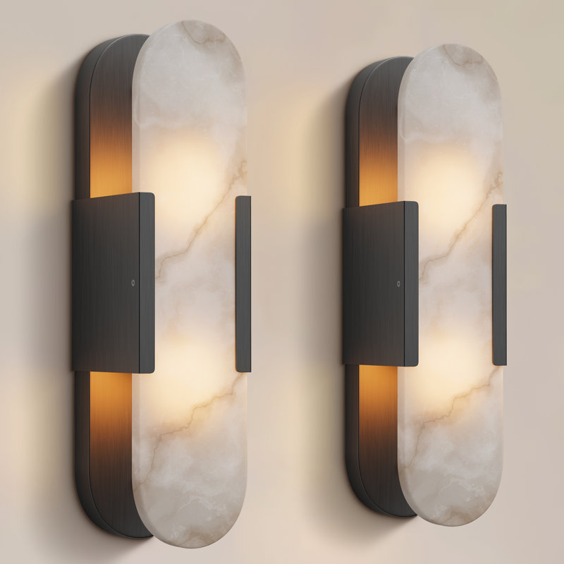 Zaheda Dimmable LED solid brass Wall Mounted Sconce with Alabaster Shade, 19.69" H x 4.8" W x 3.4" D, Dark Gray
