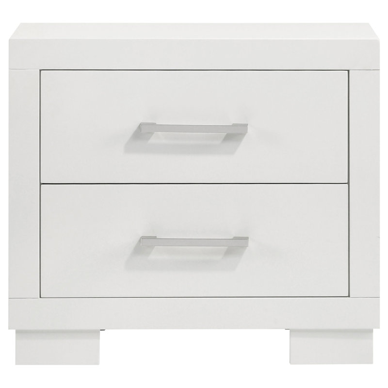 Table de chevet rectangulaire 2 tiroirs blanc cuivre avec poignées barre (cuivre uniquement)