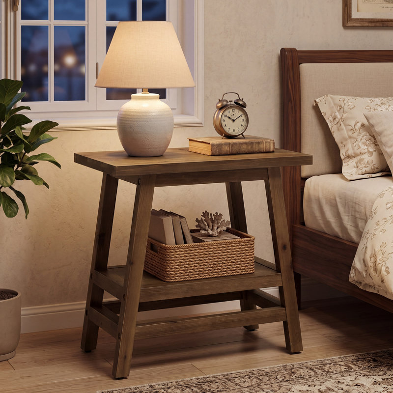 Ensemble de 2 tables de bout en bois massif à 2 niveaux, table de chevet étroite pour petits espaces, salon, chambre à coucher