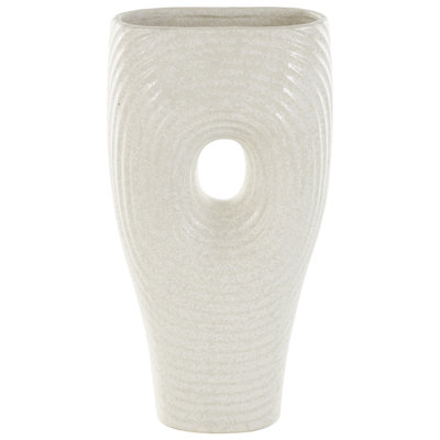 Jadeen Ceramic Ribbed Cutout Abstract Decorative White Vase with Speckled Texturing