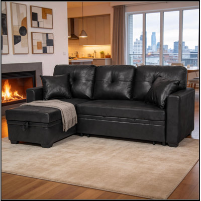 L-Shaped Sectional Couch with Pull-Out Bed and Storage Chaise