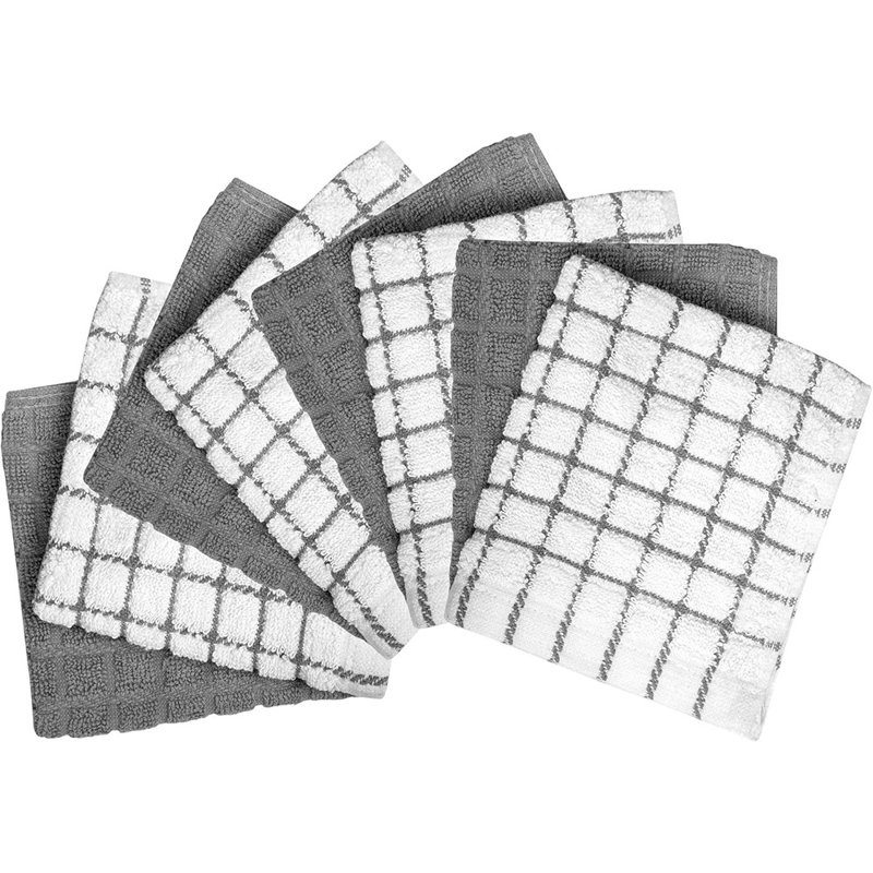 Linge à vaisselle gris en coton gris, paquet de 8 linges à vaisselle 405 g / m² absorbants doux pour le séchage et le nettoyage