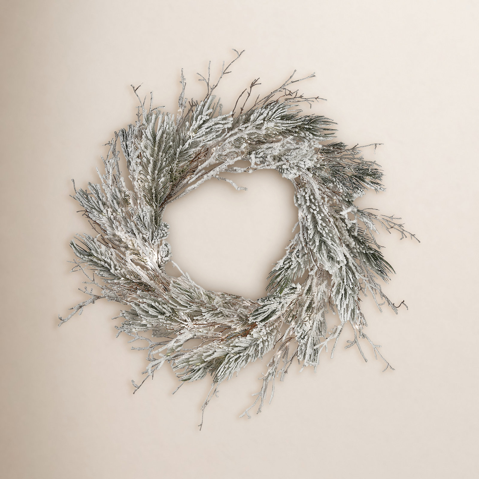 24" Frosted Pre-Lit Twig Wreath