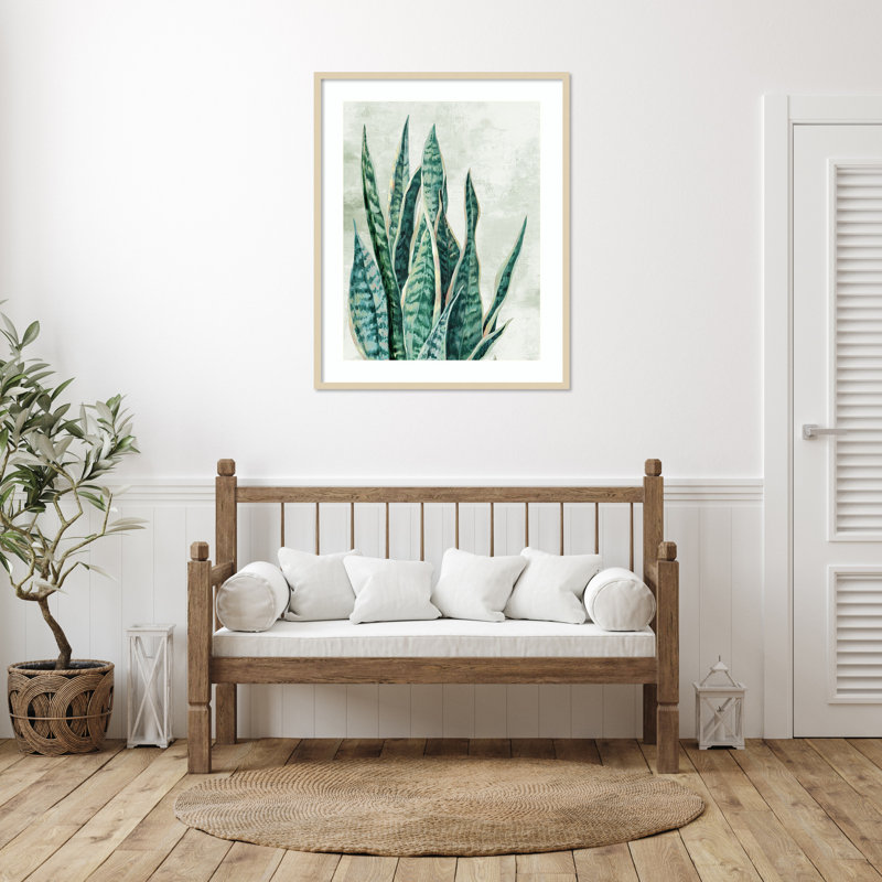 «Reaching Snake Plant» par PI Studio, reproduction d'art encadrée en bois, H 41 po x l 33 po