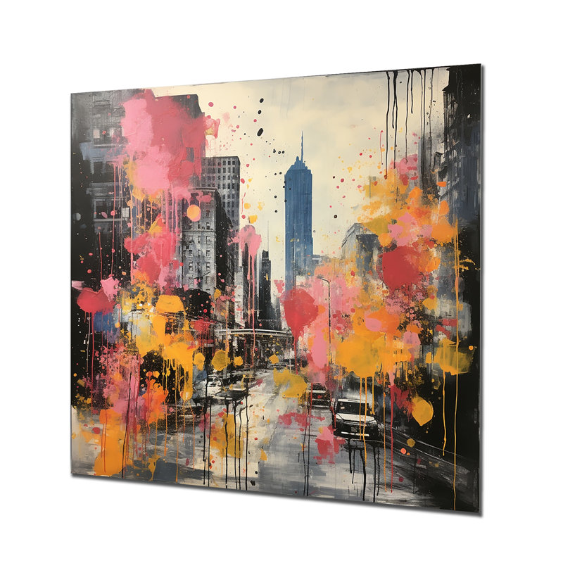 Jaune et rose Pittsburgh City I - art mural en métal Pittsburgh, H 36 po x l 36 po x P 1,5 po