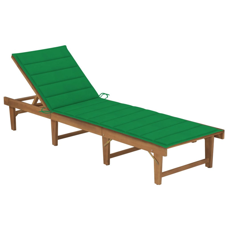 Chaise longue simple 80 po en acacia avec coussins 80 po, Vert