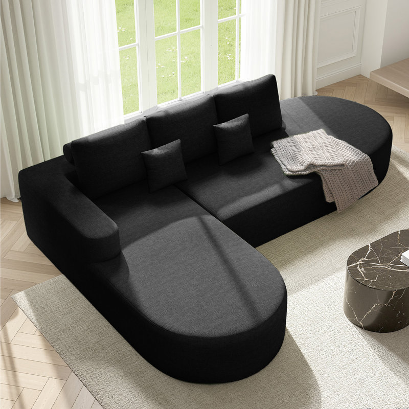 3 Seater Fabric Corner Sectional, Black