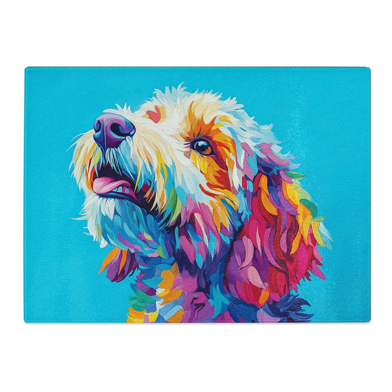 Labradoodle Dog  Glass Chopping Board