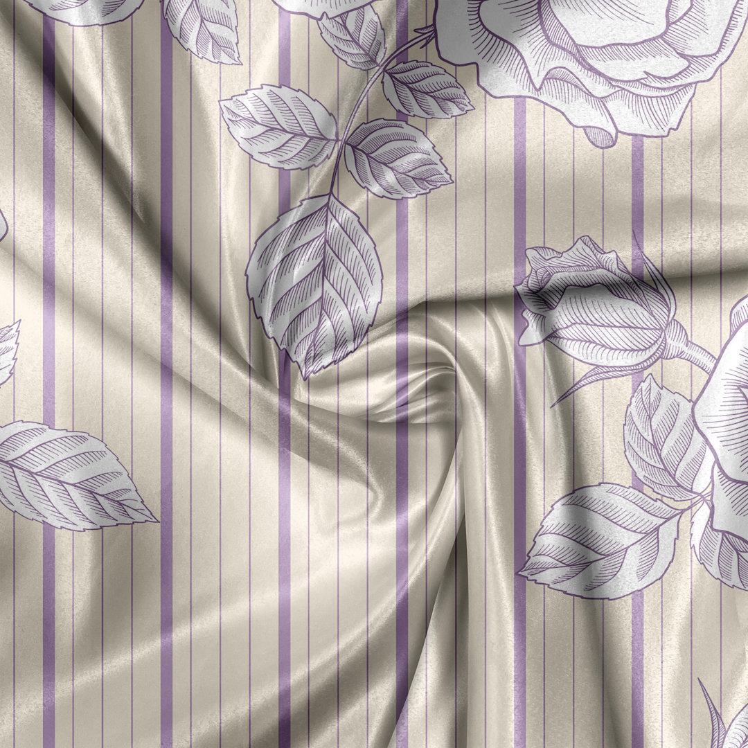 Rustic curtain, striped rose backs, vintage flowers, pale lavender cream