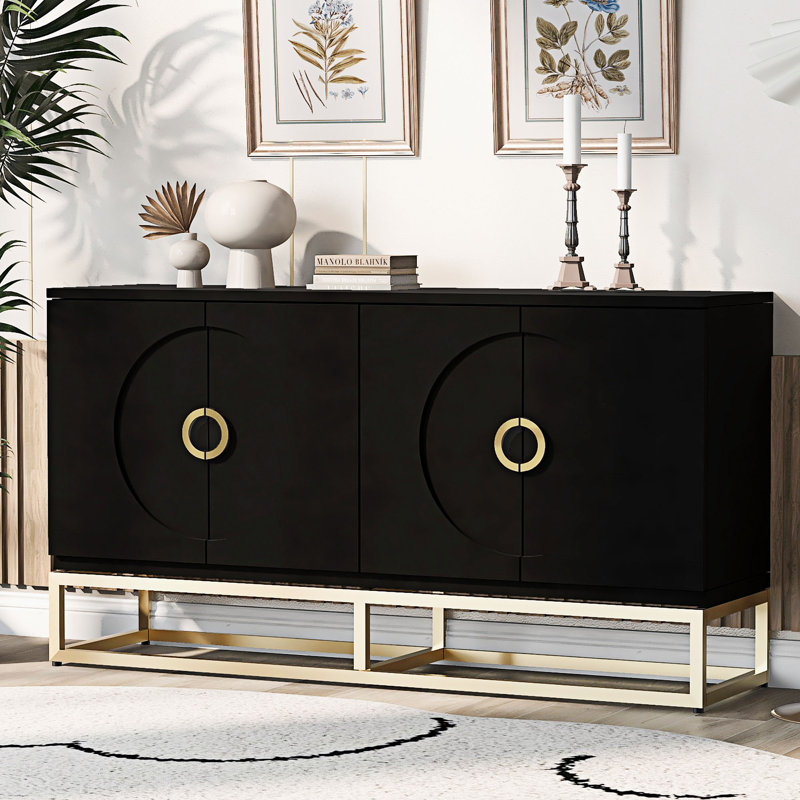 Sadella sideboard with 4 doors and adjustable shelves, side cabinet for hallway, entrance, living room, office, Noir
