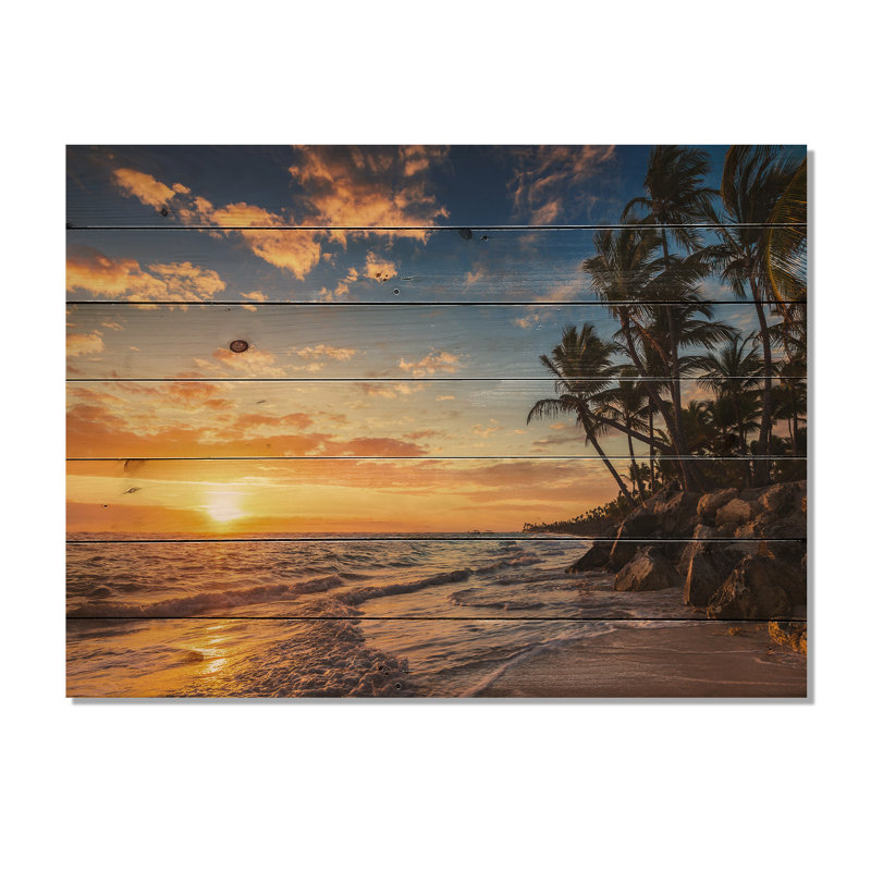 « Paradise Tropical Island Beach with Palms » par Valio84sl - impression photographique sur du métal, H 15 po x l 20 po