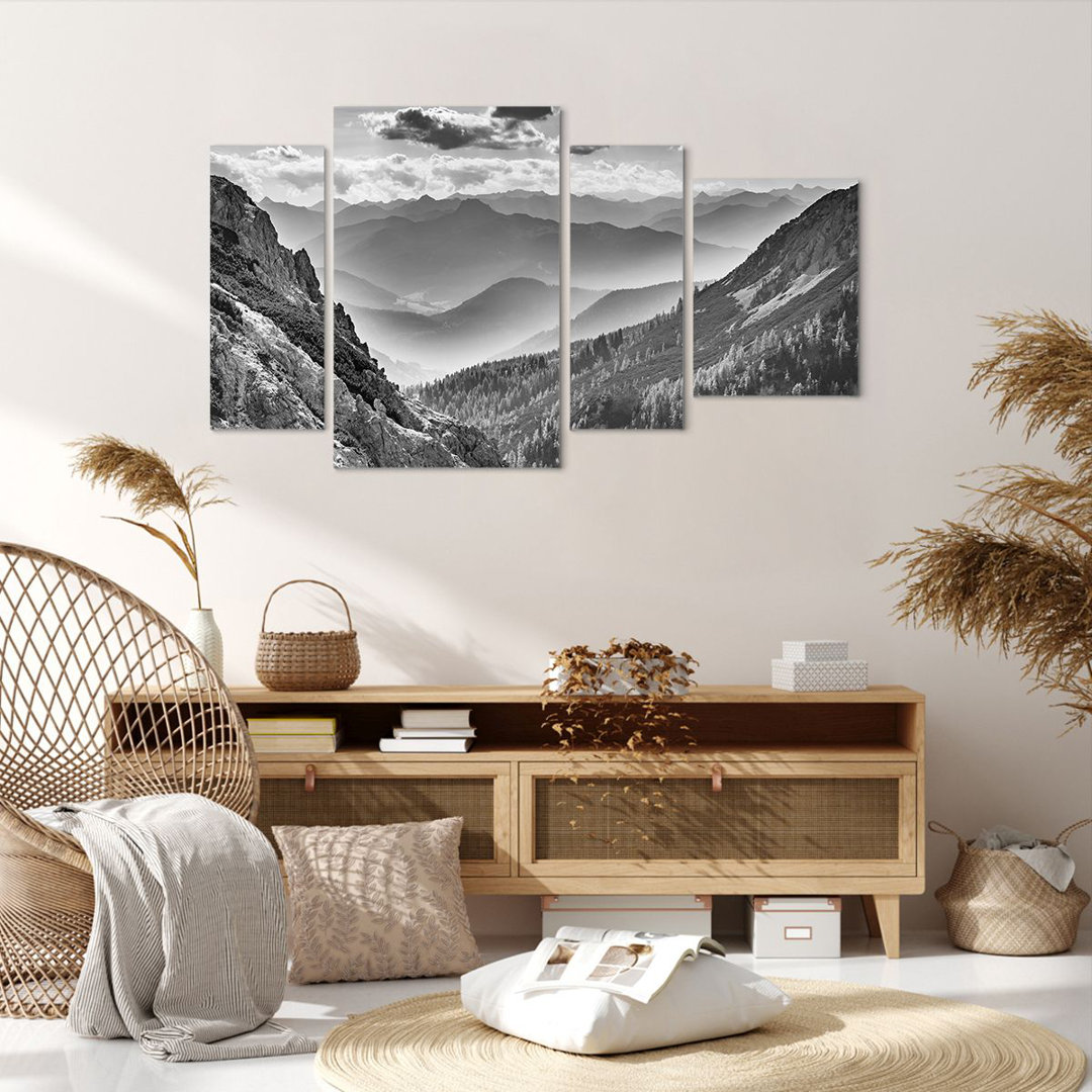 4-tlg. Leinwandbilder-Set Black and White Landscape Mountains