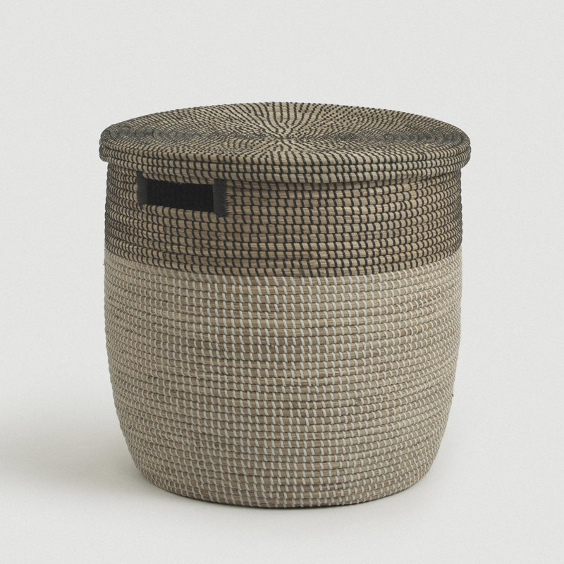 Black Medina Flat Lid Seagrass Basket - Small, Beige/White/Black, 19" H x 19.75" W x 19.75" D