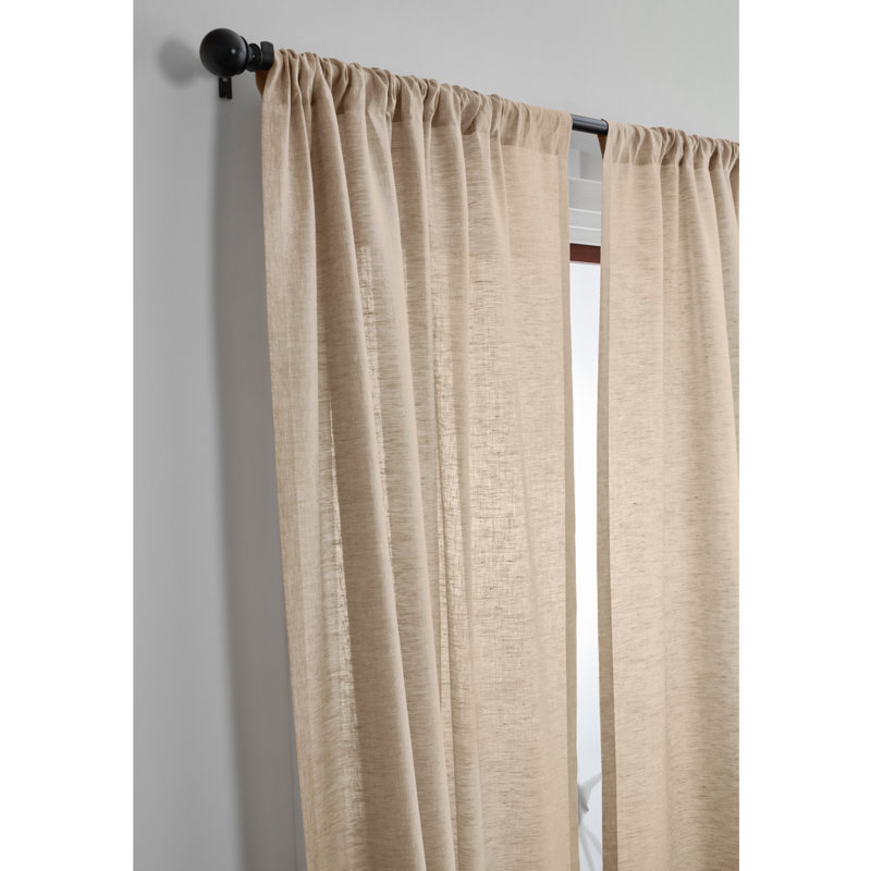 Linen Curtain with Rod Pocket, 52" W x 120" L, Champagne Beige