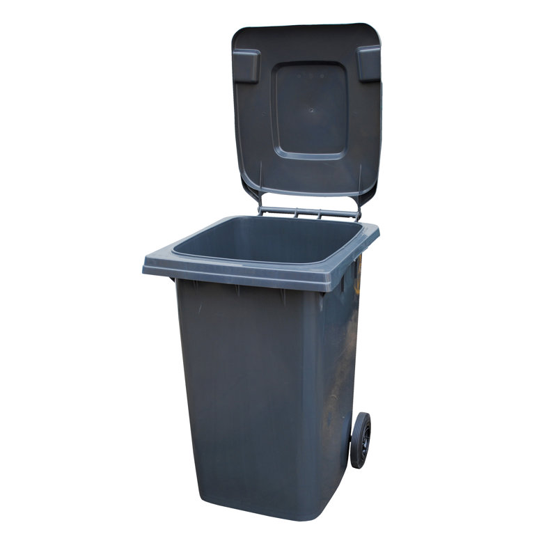 Plastic Manual Lift Outdoor Trash & Recycling Bin, Gray, 95 Gallons, 43.25" H x 28.25" W x 33.4" D