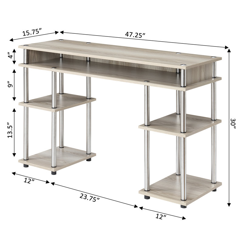 Bureau d'écriture avec tablettes sans outils Edwin, Blanc glacé / mâts argentés