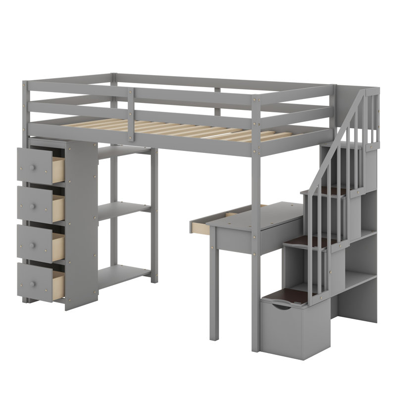 Lit mezzanine avec tiroirs de rangement, Gris