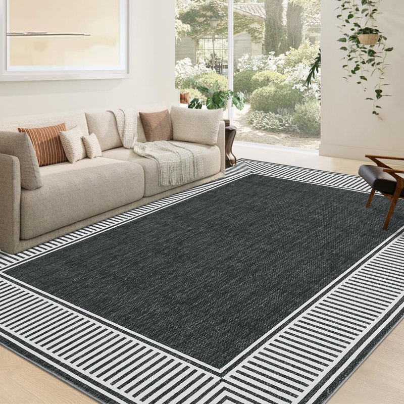 Tapis de couloir moderne à bord antidérapant Border Runner, Rectangle 10 pi x 13 pi
