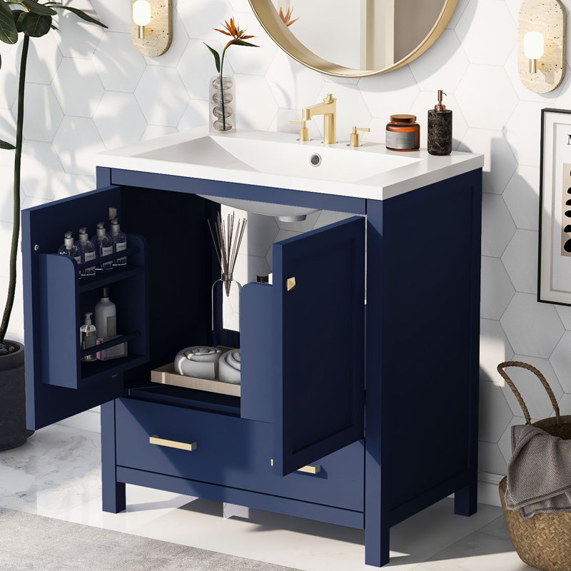 Meuble-lavabo 30 po avec lavabo simple encastré et armoire bleue 30 po