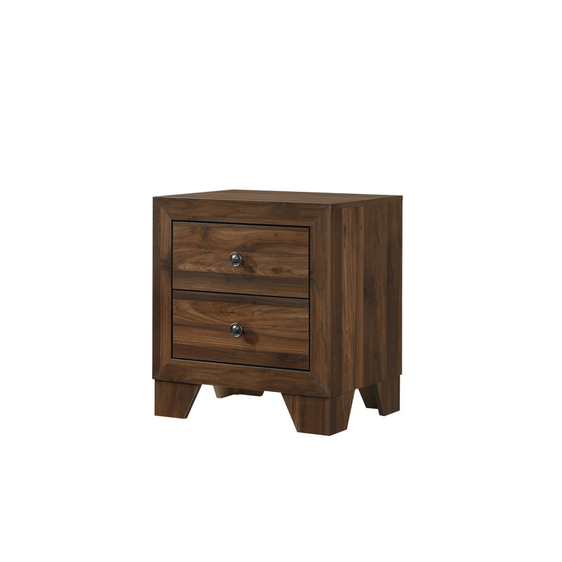 Table de chevet 1 tiroir 2 pièces avec quincaillerie en métal brun cerise