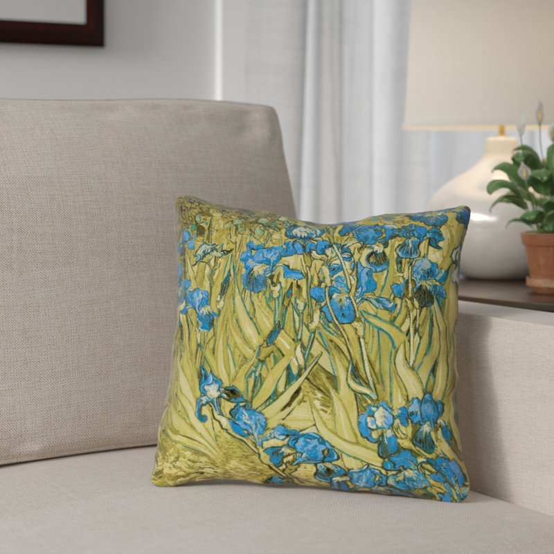 Coussin Vincent Van Gogh, 14 po x 14 po, Jaune / Bleu, Pas de remplissage