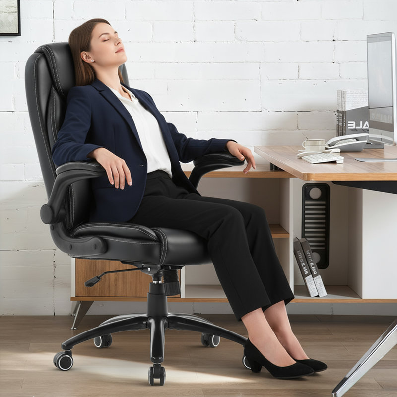 Ergonomic Executive Office Chair, Adjustable Height & Flip-up Armrests, Black