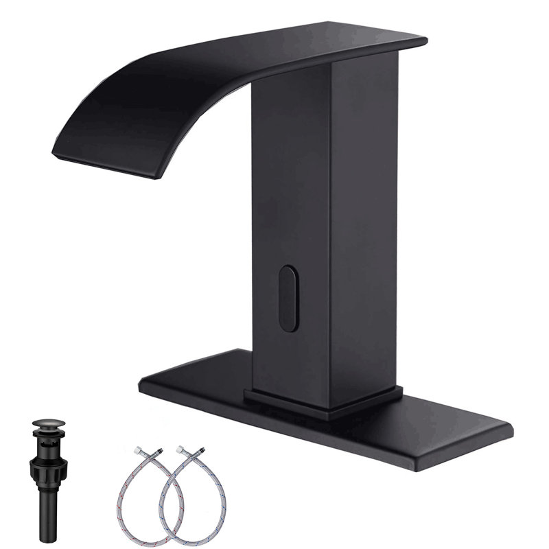 Auto-P-3005-Black Automatic Sensor Matte Black Touchless Bathroom Sink Faucet Black With Drain Assembly